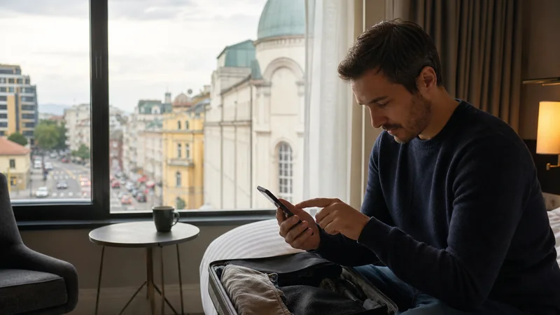 Traveller configuring an iPhone in Bulgaria