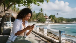 Traveller using a smartphone in the Dominican Republic for cabarete mobile internet