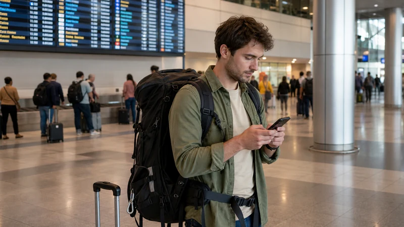 Traveller using a smartphone in Chile for mobile internet for backpacking around chile