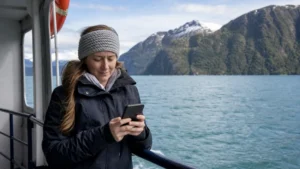 Traveller using a smartphone in Chile for can you rely on mobile data during chile boat trips?
