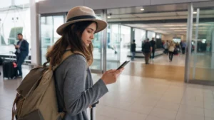 Traveller using a smartphone in Chile for reliable mobile internet for business travel in chile