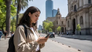 Traveller using a smartphone in Chile for how to set up a chile esim on android