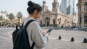 Traveller using a smartphone in Chile for what mobile coverage is really like in chile
