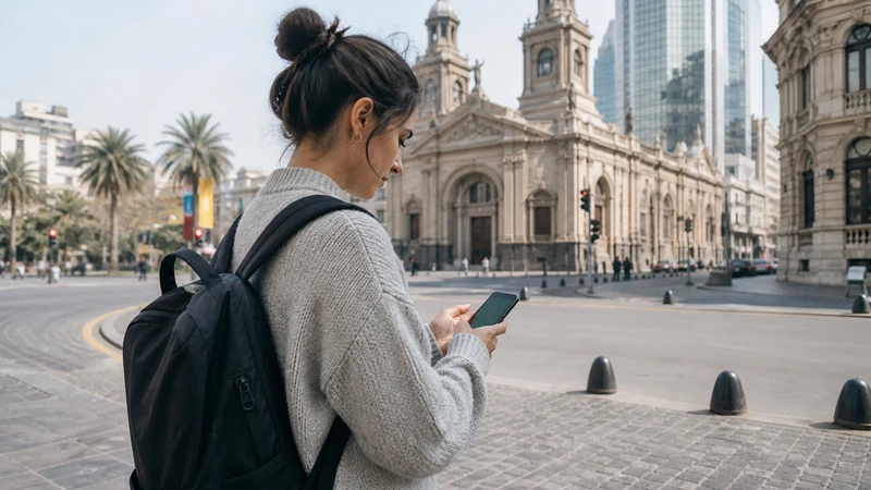 Traveller using a smartphone in Chile for what mobile coverage is really like in chile