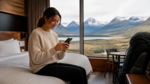 Traveller using a smartphone in Chile for how to set up a chile esim on iphone