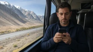 Traveller using a smartphone in Chile for keeping your family connected in chile