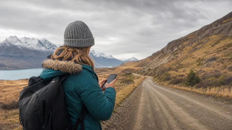 Traveller using a smartphone in Chile for mobile coverage beyond chile’s main cities