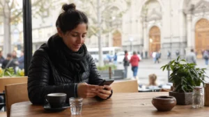 Traveller using a smartphone in Chile for staying connected on a chile wildlife trip