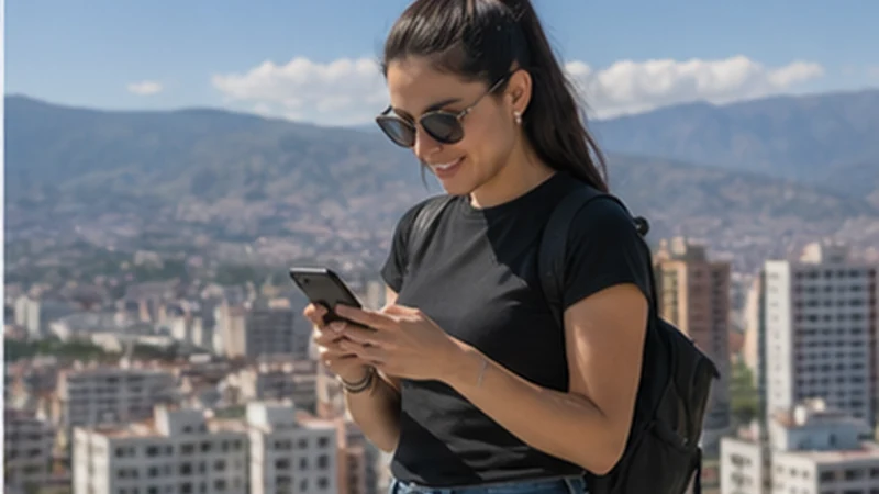 Traveller using a smartphone in Bolivia while researching mobile internet in cochabamba