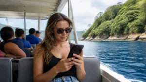 Traveller using a smartphone in Colombia for can you rely on mobile data during colombia boat trips?