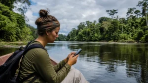 Traveller using a smartphone in Colombia for mobile data for colombia’s caribbean coast