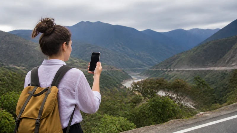 Traveller using a smartphone in Colombia for how to prepare your phone for a colombia road trip