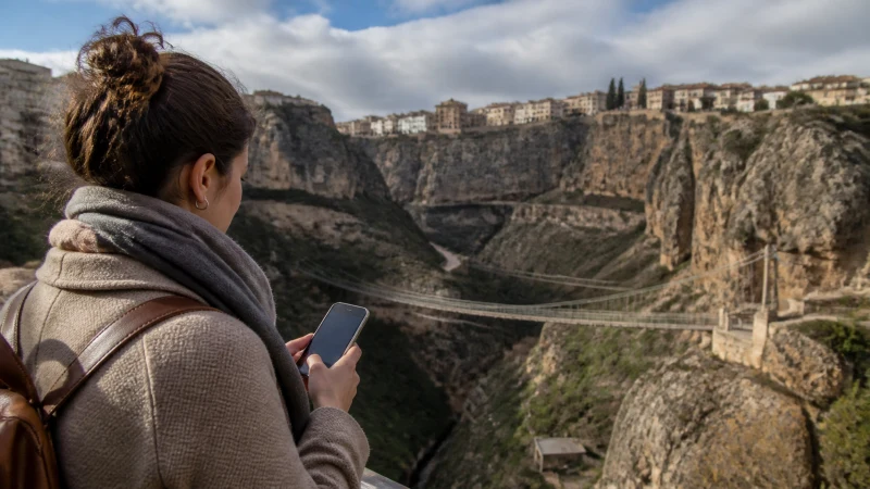 Traveller using mobile internet in Constantine Algeria