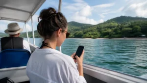 Traveller using a smartphone in Costa Rica for can you rely on mobile data during costa rica boat trips?