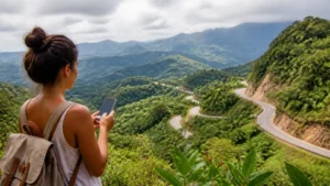 Traveller using a smartphone in Costa Rica for what mobile coverage is really like in costa rica