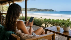 Traveller using a smartphone in Costa Rica for using a costa rica esim and your main number together