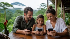 Traveller using a smartphone in Costa Rica for keeping your family connected in costa rica