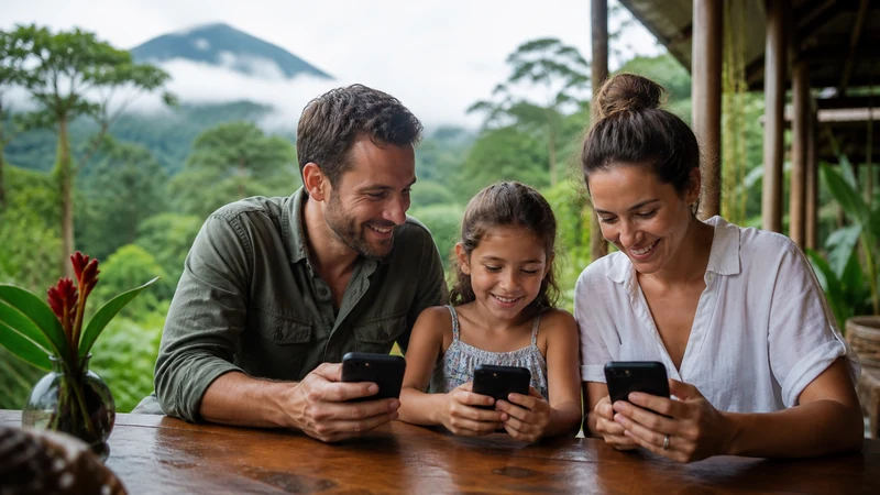 Traveller using a smartphone in Costa Rica for keeping your family connected in costa rica