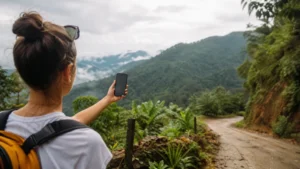 Traveller using a smartphone in Costa Rica for mobile coverage beyond costa rica’s main tourist routes