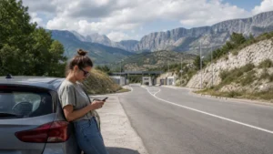 Traveller using a smartphone during croatia to bosnia and herzegovina mobile internet in Bosnia and Herzegovina.