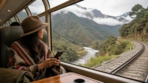 Traveller using a smartphone in Peru for cusco machu picchu mobile internet