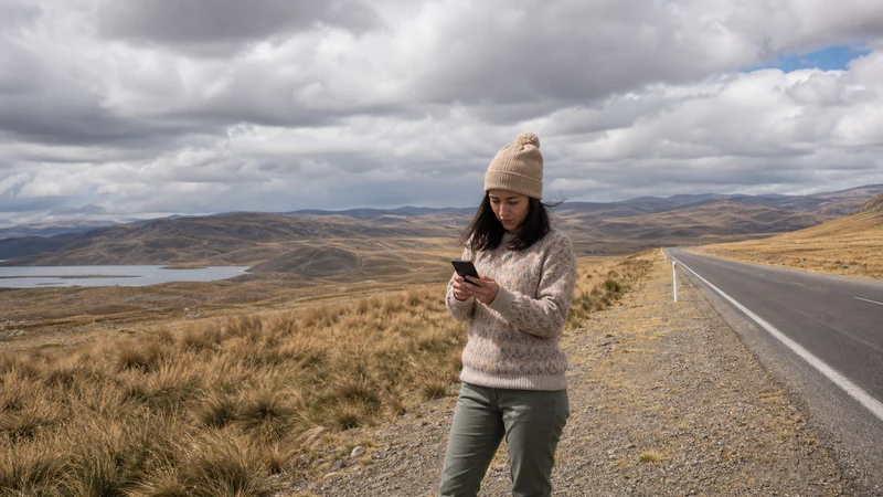 Traveller using a smartphone in Peru for cusco puno mobile internet