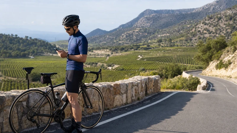 Traveller using a smartphone while exploring cyprus cycling mobile internet
