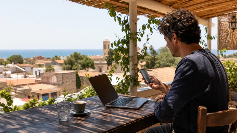 Traveller using a smartphone during cyprus digital nomad internet