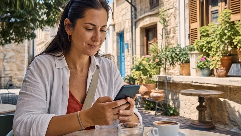 Traveller configuring an Android phone in Cyprus