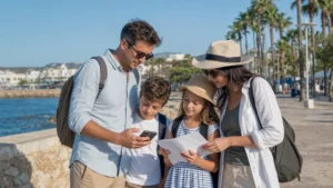 Traveller using a smartphone during cyprus family travel internet
