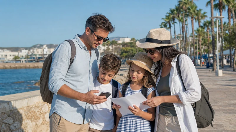 Traveller using a smartphone during cyprus family travel internet