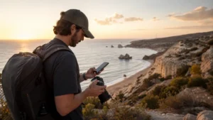 Traveller using a smartphone during cyprus photography trip internet