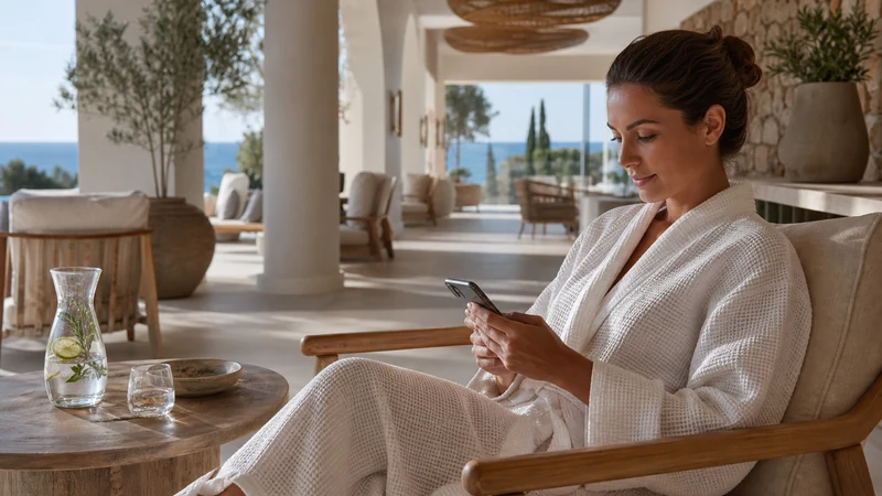 Traveller using a smartphone during cyprus spa travel internet