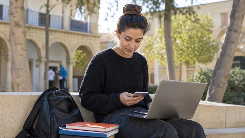 Traveller using a smartphone during cyprus student travel internet