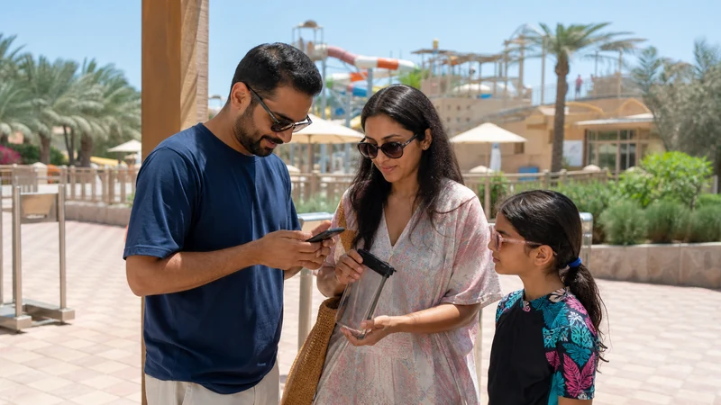 Traveller using a smartphone in Bahrain for dilmun water park mobile internet