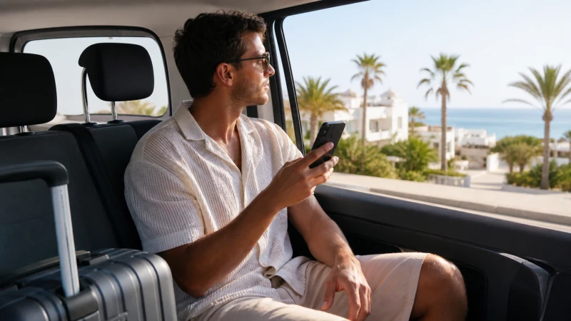 Traveller using a smartphone for Djerba Airport To Resort Mobile Internet in Tunisia