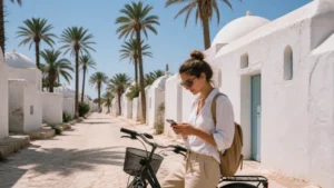 Traveller using a smartphone for Djerba Mobile Internet in Tunisia