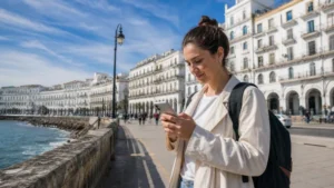 Traveller using an eSIM-enabled smartphone in Algeria