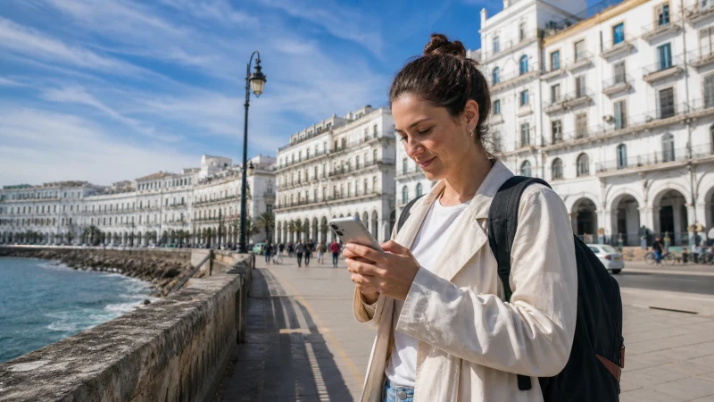 Traveller using an eSIM-enabled smartphone in Algeria