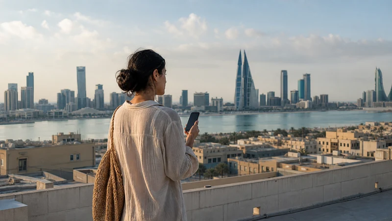 Traveller using a smartphone in Bahrain for does esim work bahrain