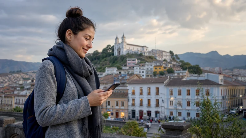 Traveller using a smartphone in Ecuador for does esim work ecuador