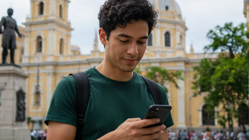 Traveller using a smartphone in El Salvador while researching does esim work in el salvador? a complete traveller guide