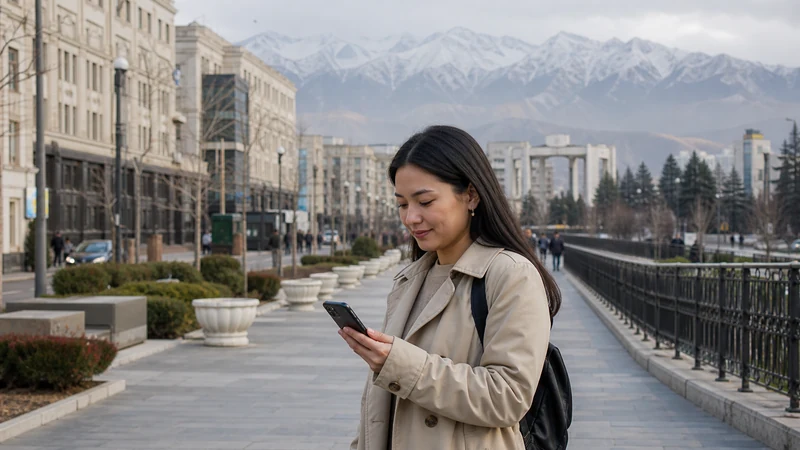 Traveller using a smartphone in Kyrgyzstan for does esim work kyrgyzstan