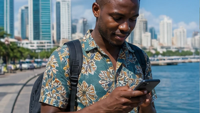 Traveller using a smartphone in Tanzania while researching whether eSIM works in Tanzania