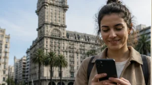 Traveller using a smartphone in Uruguay for does esim work uruguay