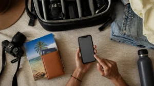 Traveller checking phone eSIM compatibility before an Aruba trip