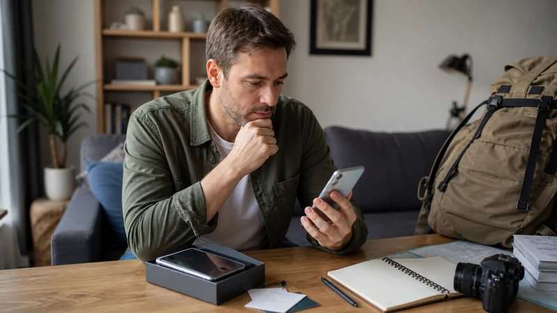 Traveller checking phone compatibility before Uganda.