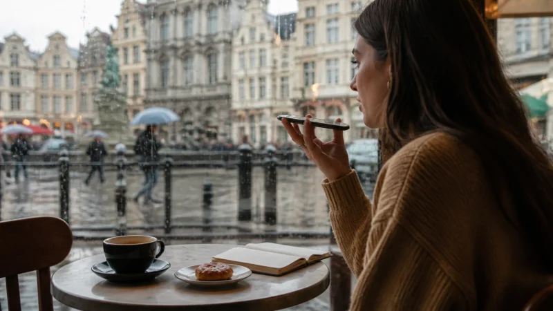 Traveller using a smartphone during a trip in Belgium