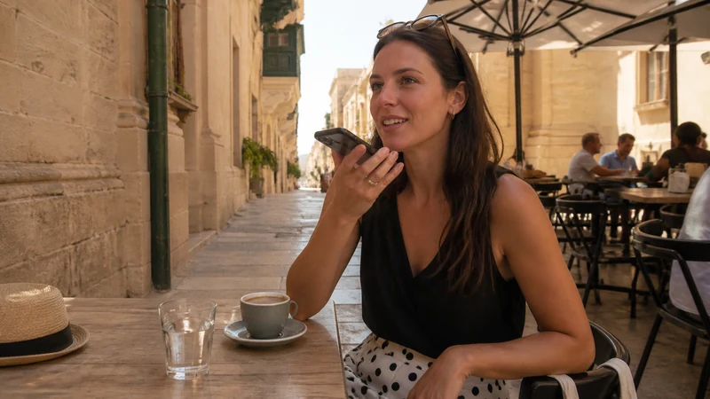 Traveller using a smartphone in Malta while using WhatsApp in Malta