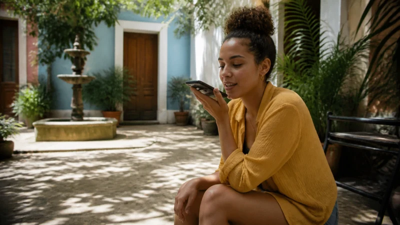 Traveller using a smartphone in Puerto Rico while using WhatsApp in Puerto Rico